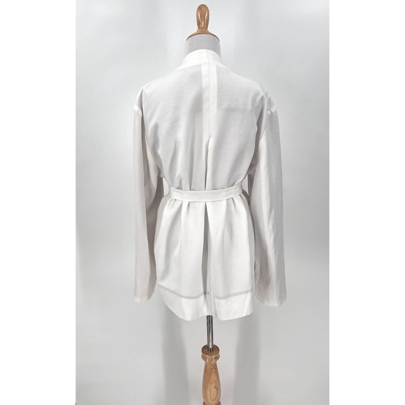 ENZA COSTA Twill Belted Jacket Womens Small Off White Linen Blazer Wrap NEW - Picture 3 of 16